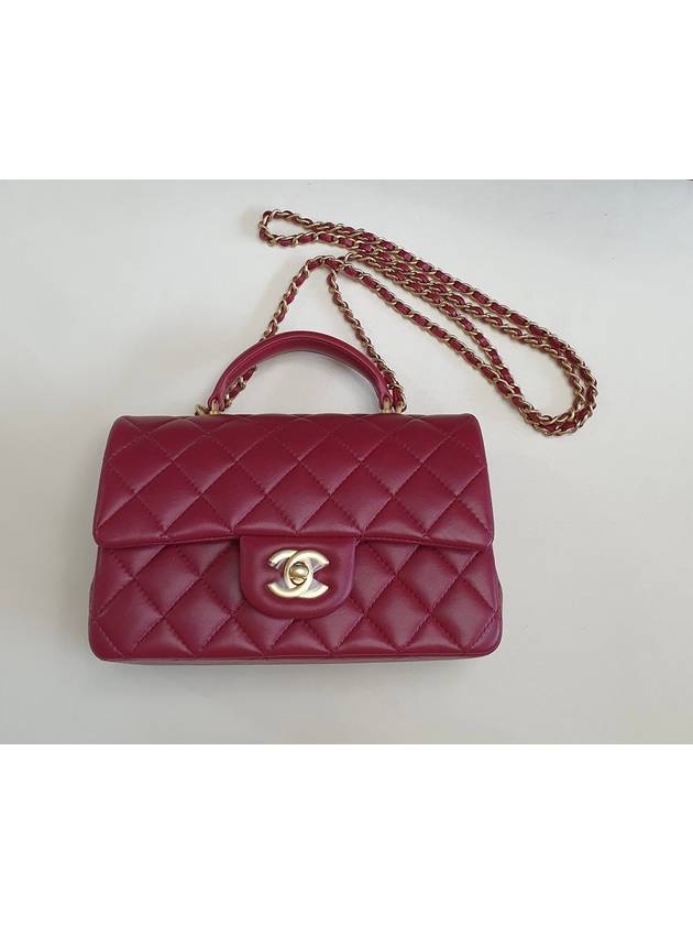 Classic Top Handle New Mini Burgundy Gold Plated New Mini Top Handle Top Handle AS2431 - CHANEL - BALAAN 2