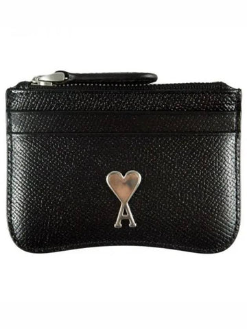 Heart logo coeur zip up card wallet black silver USL105AL 0036 0014 1059304 - AMI - BALAAN 1