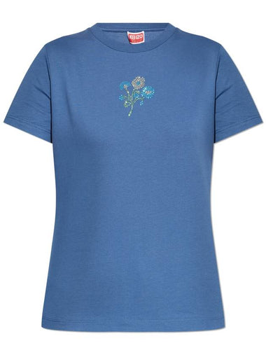 Kenzo T-shirt With Shimmering Appliqués, Women's, Blue - KENZO - BALAAN 1