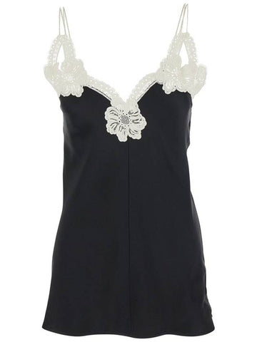 Black V-Neck Top With Floral Embroidery In Tech Fabric Blend Woman - JIL SANDER - BALAAN 1