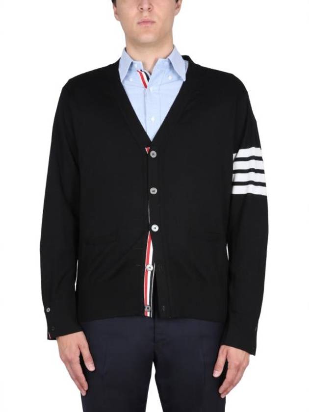 Men's Sustainable Classic Diagonal Wool Cardigan Black - THOM BROWNE - BALAAN 2