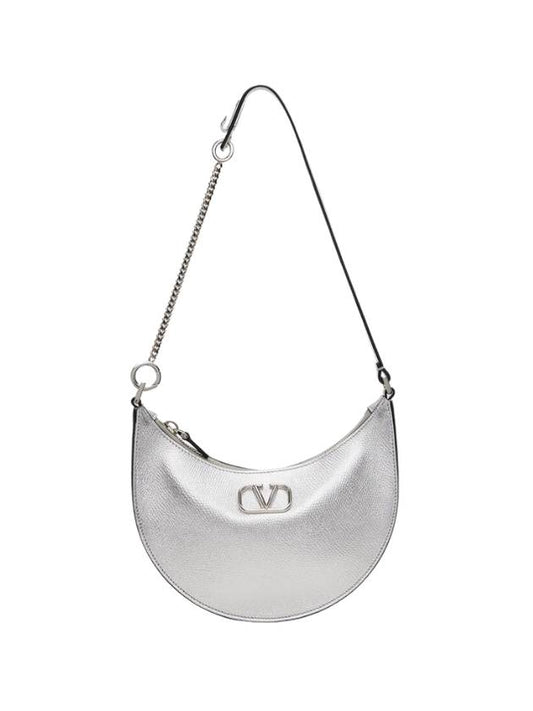 V Logo Chain Leather Shoulder Bag Silver - VALENTINO - BALAAN 1