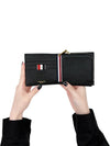 Caviar Leather Zipper Coin Pocket Bifold Half Wallet Black - THOM BROWNE - BALAAN 2