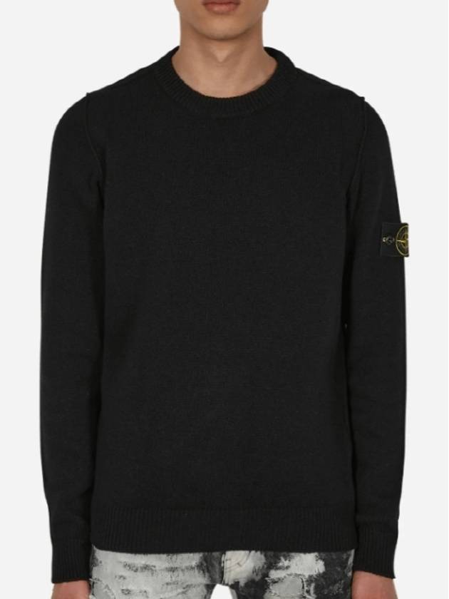 Wappen Patch Crew Neck Wool Knit Top Black - STONE ISLAND - BALAAN 2