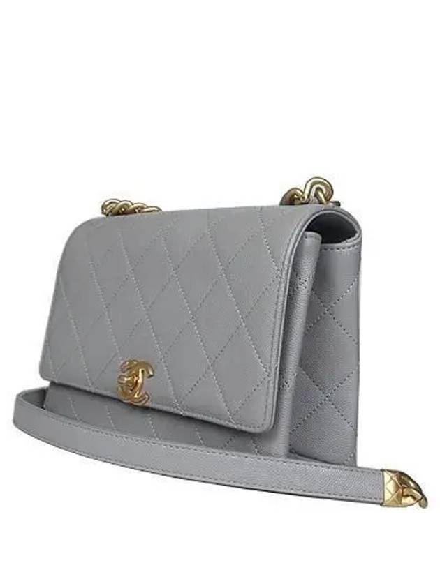 AS2764 COCO Vintage Gold Plated Gray Caviar Quilted Chain Cross Bag - CHANEL - BALAAN 3