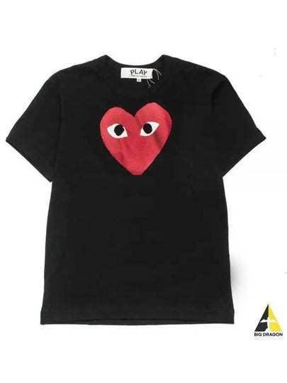 Red Big Heart Print Short Sleeve T-Shirt Black - COMME DES GARCONS - BALAAN 2