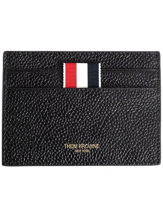 Pebble Grain Leather Stripe Single Card Wallet Black - THOM BROWNE - BALAAN 2