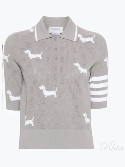 Hector Intarsia Polo Knit Top Grey - THOM BROWNE - BALAAN 2