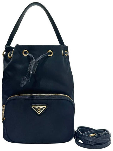 1BH038 Pocono fabric black bucket tote bag strap - PRADA - BALAAN 1