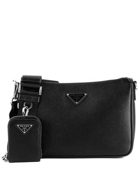 triangle logo leather shoulder bag black - PRADA - BALAAN 2
