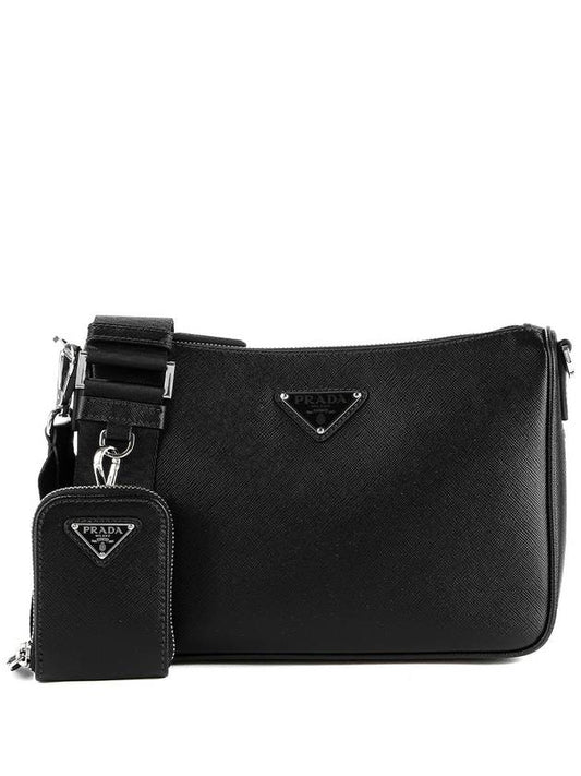 Triangle Logo Saffiano Leather Cross Bag Black - PRADA - BALAAN 2