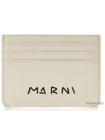 Embroidered Logo Calfskin Card Wallet Ivory - MARNI - BALAAN 1