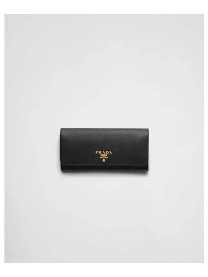 Logo Gold-Plated Saffiano Leather Large Long Wallet Black - PRADA - BALAAN 2