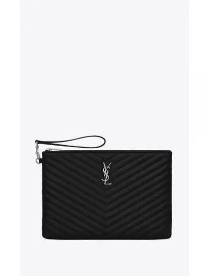 Monogram Cassandre Matelasse Silver Leather Clutch Bag Black - SAINT LAURENT - BALAAN 2