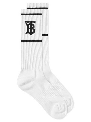 Cotton Monogram Motif Intarsia Blend Socks White - BURBERRY - BALAAN 1