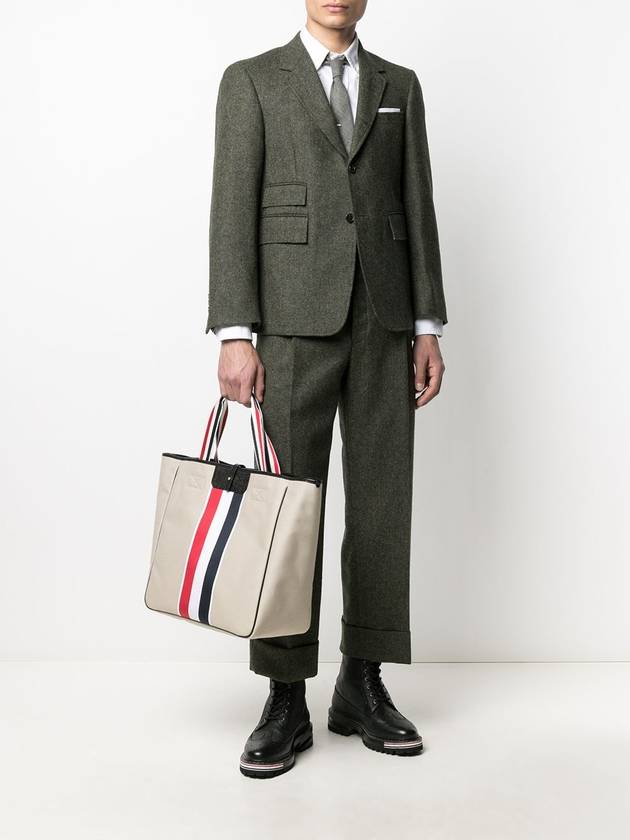 Khaki Canvas Jacquard Striped Hunting Tote Bag Natural - THOM BROWNE - BALAAN 4