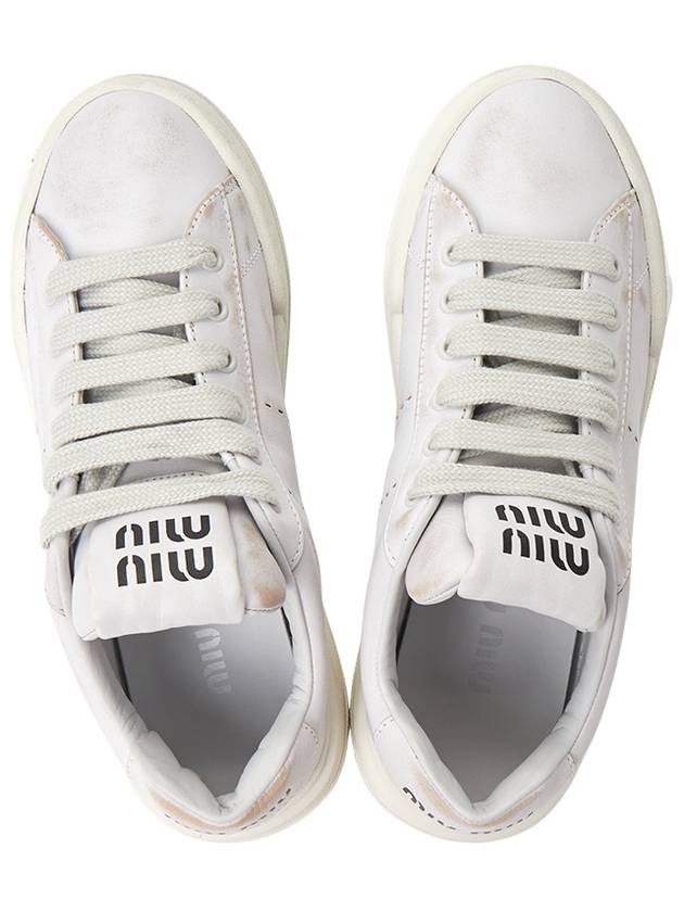 Bleached Leather Low Top Sneakers White - MIU MIU - BALAAN 3