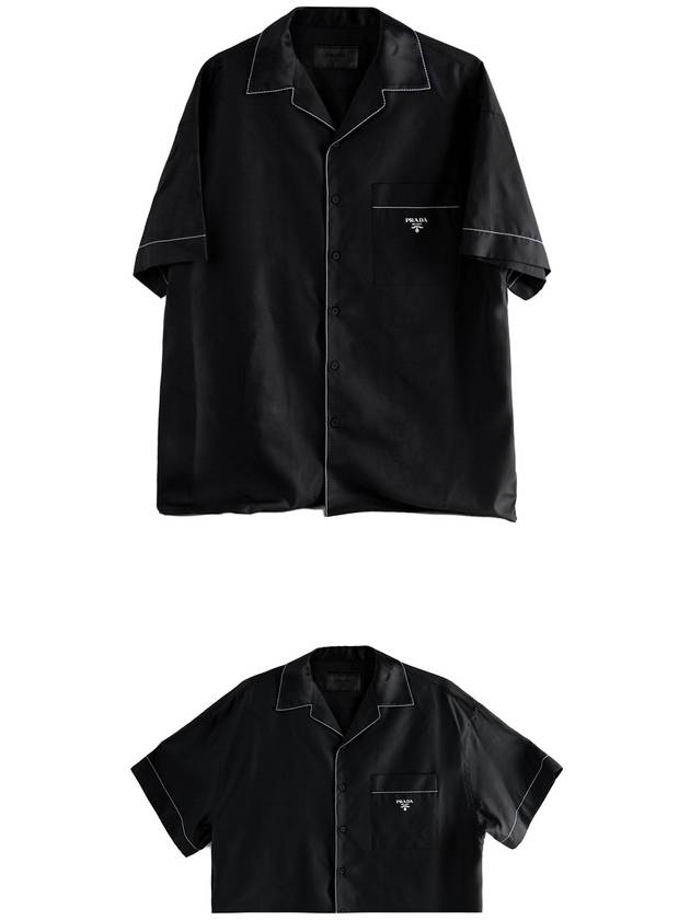 Logo Stitch Detail Silk Short Sleeve Shirt Black - PRADA - BALAAN 4