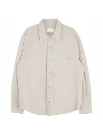 Technical Heart Logo Patch Pocket Long Sleeve Shirt Beige - AMI - BALAAN 1