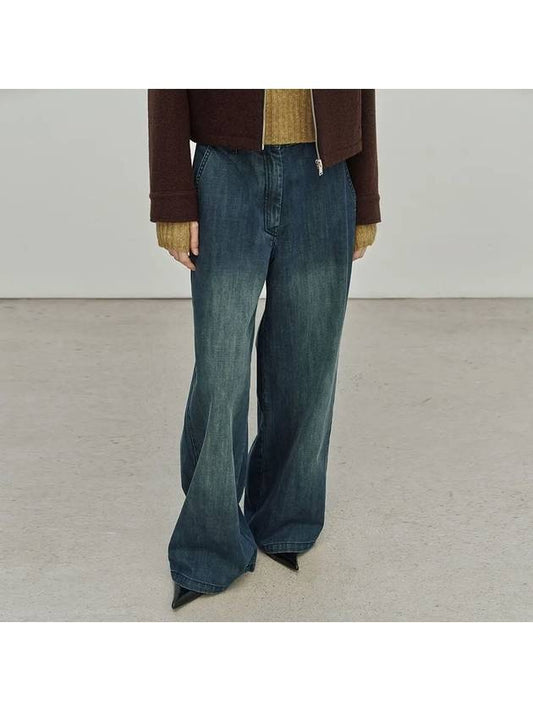 Contrast wide denim pants blue - NOIRER FOR WOMEN - BALAAN 1