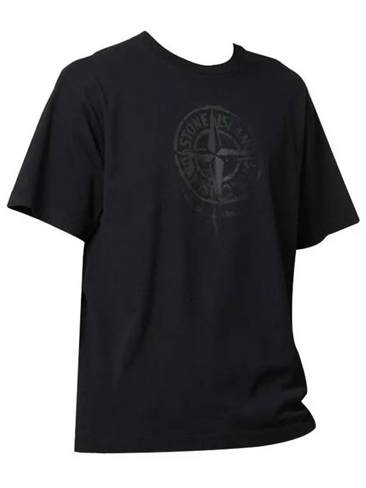 Men's Logo Print Crew Neck Short Sleeve T-Shirt Black - STONE ISLAND - BALAAN 2