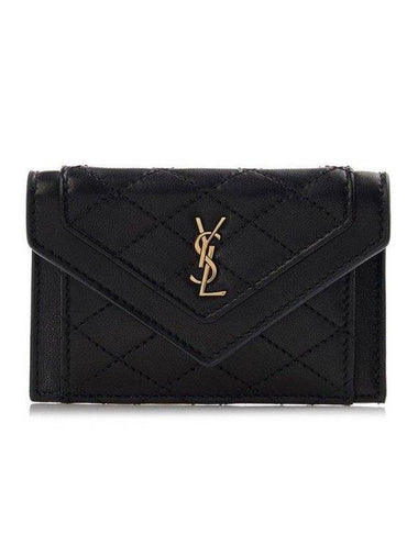 Gaby Flap Quilted Leather Card Wallet Black - SAINT LAURENT - BALAAN 1