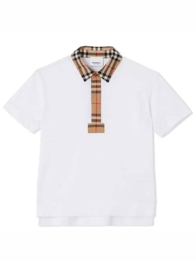 Kids Collar Check Short Sleeve Polo Shirt White - BURBERRY - BALAAN 2