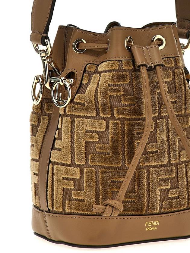 Mon Tresor FF Jacquard Velvet Mini Bucket Bag Brown - FENDI - BALAAN 3