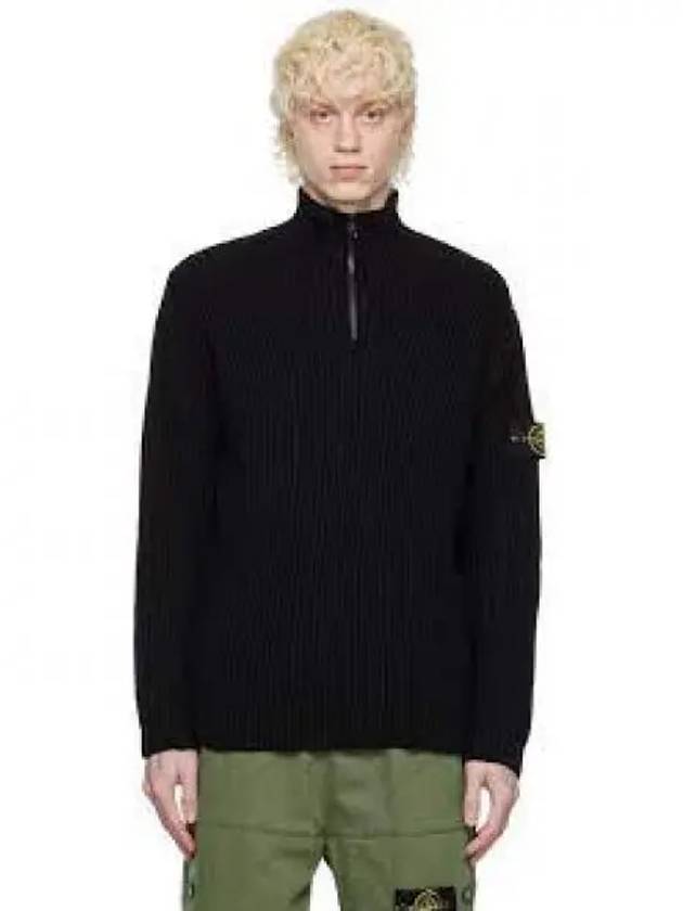 Half Zip-up Loose Fit Uneven Cotton Yarn Knit Top Black - STONE ISLAND - BALAAN 2