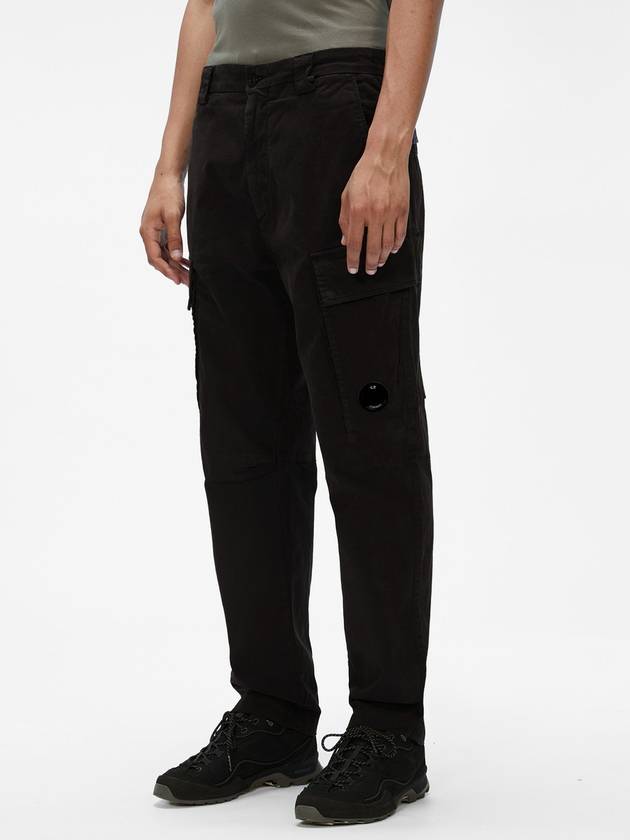 Lens Wappen Stretch Satin Relaxed Fit Cargo Straight Pants Black - CP COMPANY - BALAAN 5