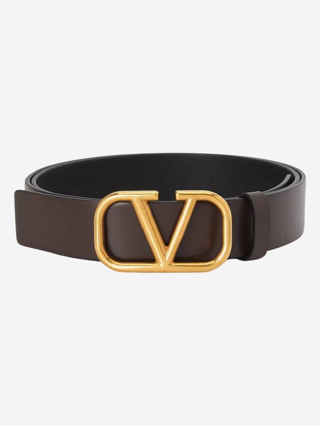 Men's V Logo Signature Leather Belt Brown - VALENTINO - BALAAN 2