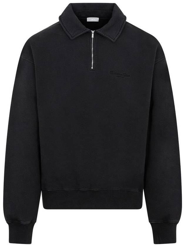 Logo Half Zip-up Oversized Long Sleeve Polo Shirt Black - DIOR - BALAAN 2