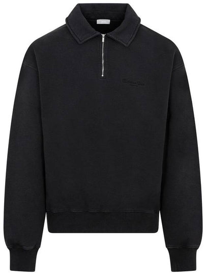 Logo Half Zip-up Oversized Long Sleeve Polo Shirt Black - DIOR - BALAAN 2