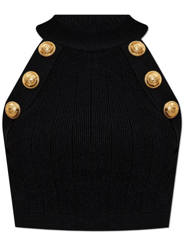 Balmain Short Top With Decorative Buttons, Women's, Black - BALMAIN - BALAAN 1