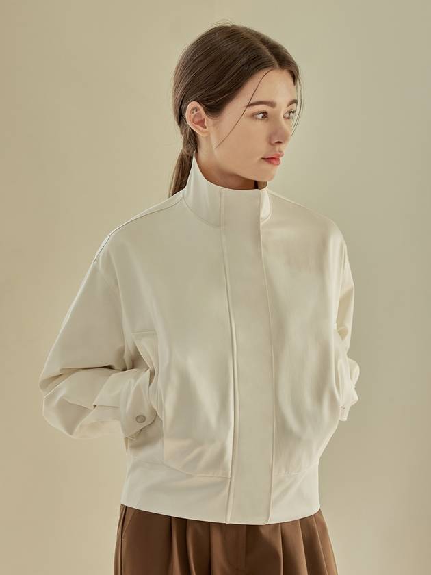 Women's Embossed High Neck Bomber Jacket Ivory - ARIFF - BALAAN 3