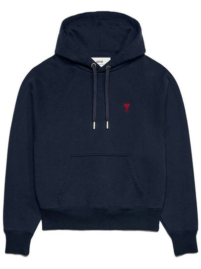 Embroidered Logo Organic Cotton Hoodie Navy - AMI - BALAAN 2