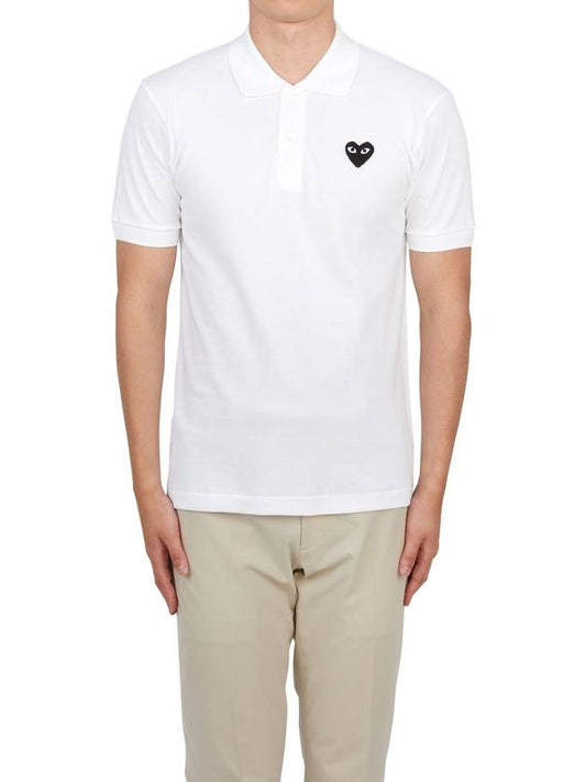 Men's Black Heart Waffen Short Sleeve Polo Shirt White - COMME DES GARCONS - BALAAN 2