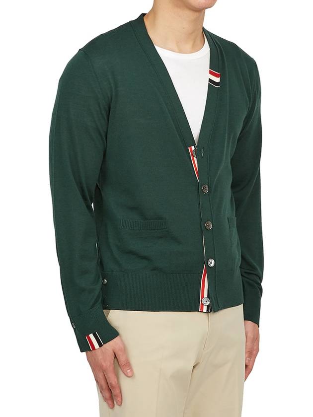 Men's Jersey Stitch V-Neck Cardigan Green - THOM BROWNE - BALAAN 5