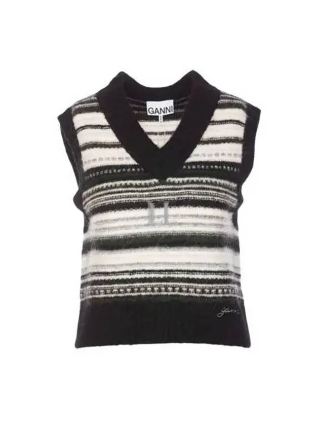 V-Neck Striped Vest Black - GANNI - BALAAN 2