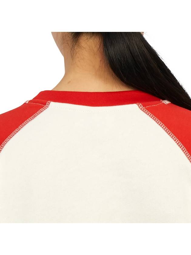 Isoli Ragran Logo Contrast Sleeve Sweatshirt White Red - GANNI - BALAAN 8