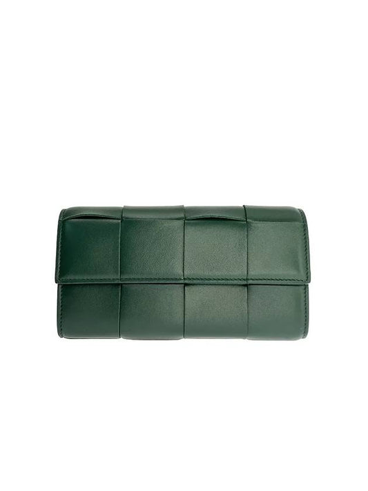 Large Cassette Flap Woven Leather Long Wallet Green - BOTTEGA VENETA - BALAAN 1