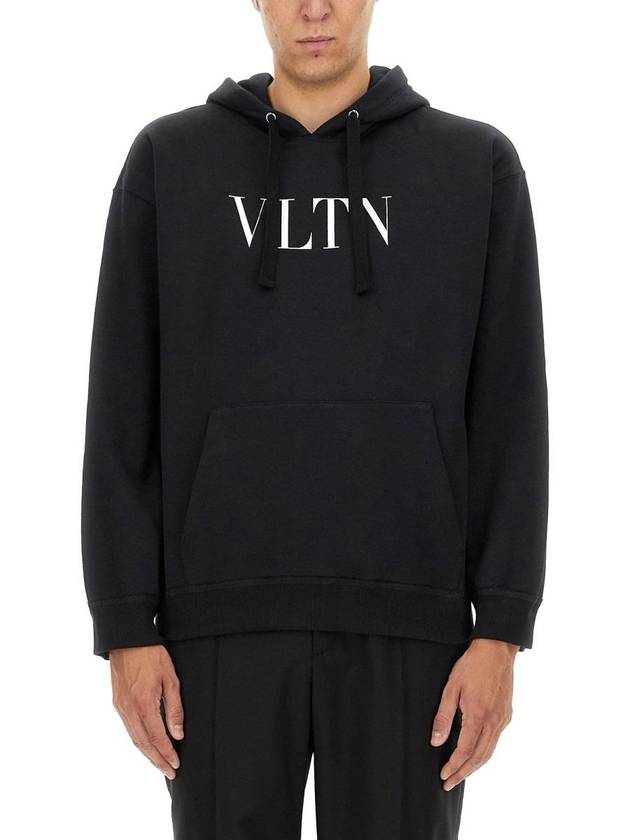 Logo Print Drawstring Hoodie Black - VALENTINO - BALAAN 2