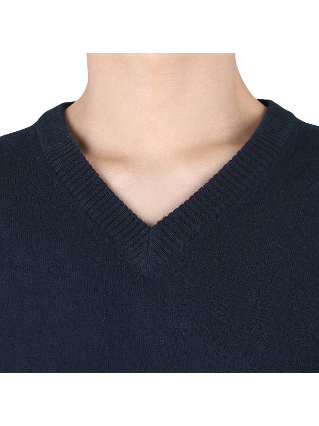 Stitched V-neck Wool Knit Top Navy - MAISON MARGIELA - BALAAN 6