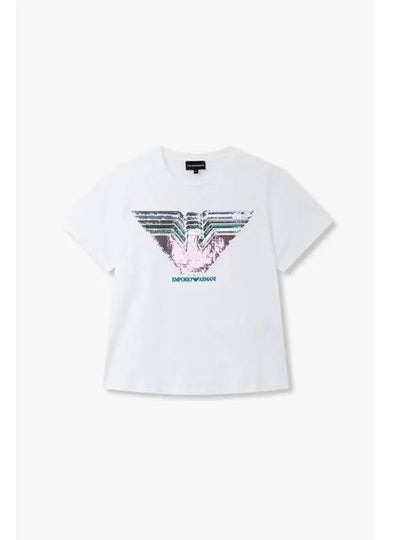 Women s Sequin Eagle Logo T Shirt White - EMPORIO ARMANI - BALAAN 1