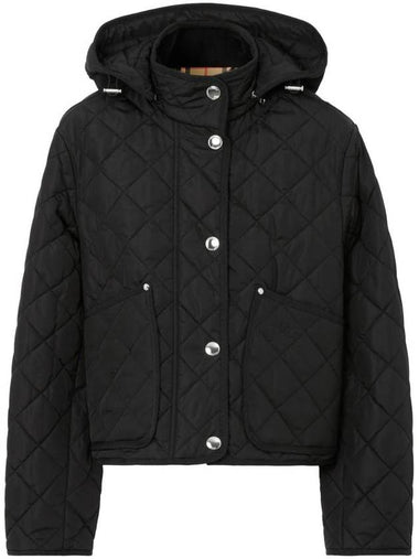 Diamond Quilted Crop Hoodie Jacket Black - BURBERRY - BALAAN 1