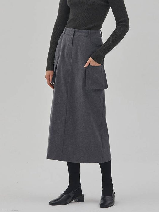RYUL+WAI: Pocket Wool Long Skirt Gray - RYUL+WAI: - BALAAN 1
