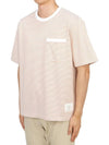 Striped Pocket Cotton Oversized Short Sleeve T-Shirt Orange - THOM BROWNE - BALAAN 3