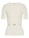 V Metal Logo Belt Detail Wool Knit Top Beige - VALENTINO - BALAAN 2