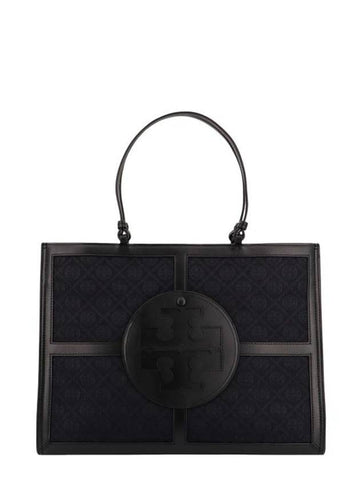 Ella T Monogram Tote Bag Black - TORY BURCH - BALAAN 1