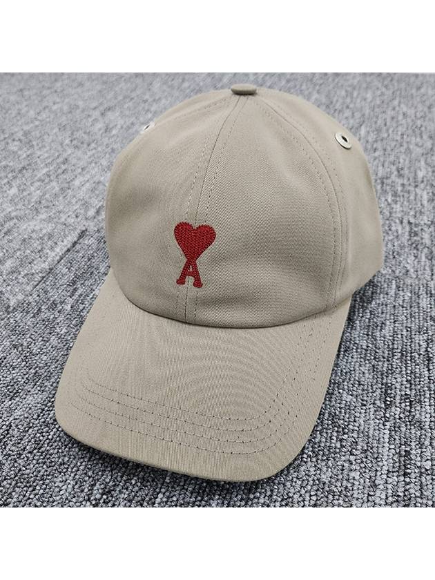 Embroidered Heart Logo Ball Cap Beige - AMI - BALAAN 5